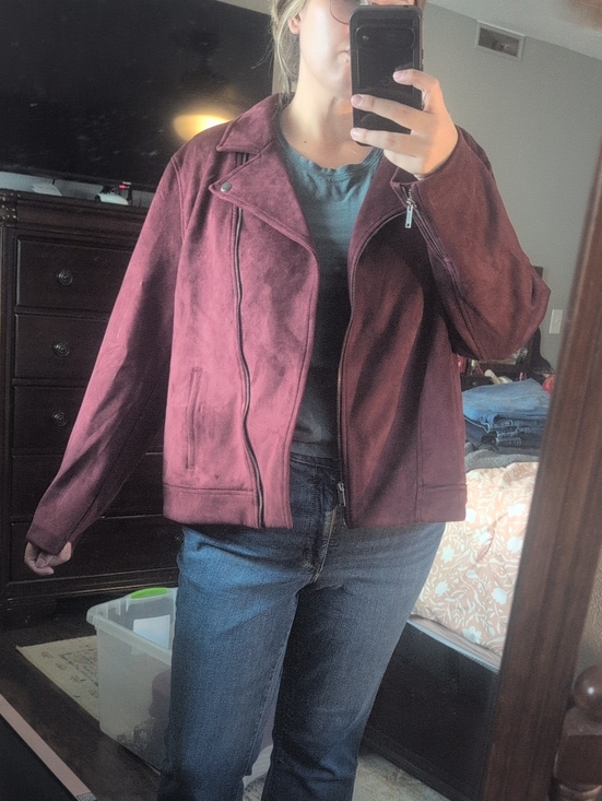 Old Navy Jackets & Blazers - Womens Burgundy Faux Suede Moto Jacket